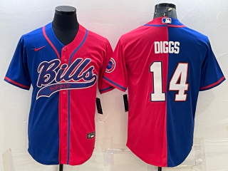 Buffalo Bills #14 Stefon Diggs Royal Red Split With Patch Cool Base Stitched Baseball
