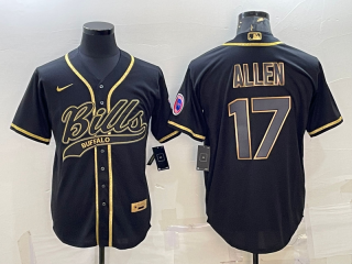 Buffalo Bills #17 Josh Allen Black Gold Edition With Patch Cool Base Stitched Baseball