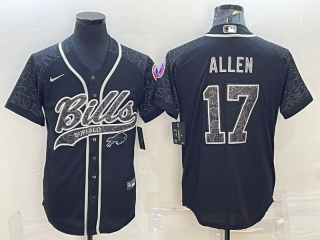 Buffalo Bills #17 Josh Allen Black Reflective With Patch Cool Base Stitched Baseball Jersey
