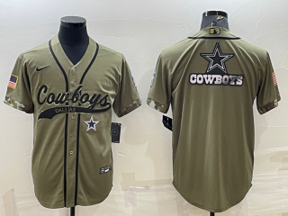 Dallas Cowboys Olive Salute To Service Team Big Logo Cool Base Stitched Baseball