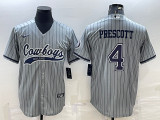 Dallas Cowboys #4 Dak Prescott Gray With Patch Cool Base Stitched Baseball Jersey