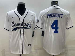 Dallas Cowboys #4 Dak Prescott White With Patch Cool Base Stitched Baseball Jersey