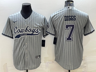 Dallas Cowboys #7 Trevon Diggs Grey With Patch Cool Base Stitched Baseball Jersey