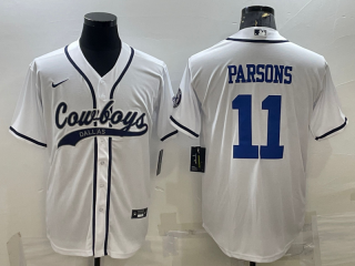 Dallas Cowboys #11 Micah Parsons White With Patch Cool Base Stitched Baseball Jersey