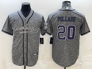 Dallas Cowboys #20 Tony Pollard Grey With Patch Cool Base Stitched Baseball Jersey