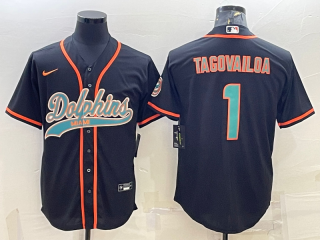 Miami Dolphins #1 Tua Tagovailoa Black With Patch Cool Base Stitched Baseball Jersey