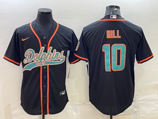 Miami Dolphins #10 Tyreek Hill Black With Patch Cool Base Stitched Baseball Jersey