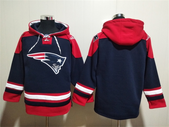 New England Patriots Blank Navy Ageless Must-Have Lace-Up Pullover Hoodie