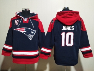 New England Patriots #10 Mac Jones Navy Ageless Must-Have Lace-Up Pullover Hoodie