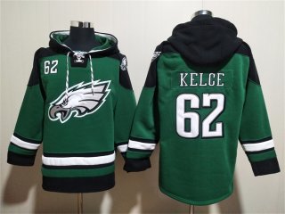 Philadelphia Eagles #62 Jason Kelce Green Lace-Up Pullover Hoodie