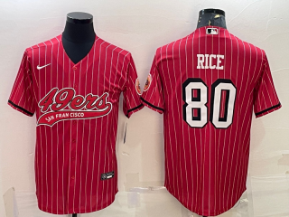 San Francisco 49ers #80 Jerry Rice Red With Patch Cool Base Stitched Baseball Jersey