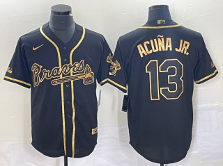 Atlanta Braves #13 Ronald Acuña Jr. Black Gold Cool Base Stitched Baseball Jersey