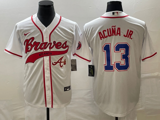 Atlanta Braves #13 Ronald Acuña Jr. White Cool Base With Patch Stitched Baseball Jersey