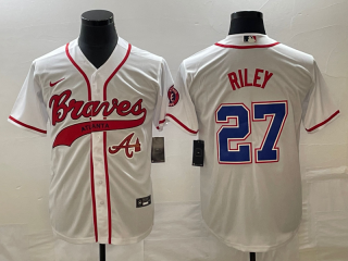Atlanta Braves #27 Austin Riley White Cool Base With Patch Stitched Baseball Jersey