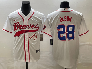 Atlanta Braves #28 Matt Olson White Cool Base With Patch Stitched Baseball Jersey