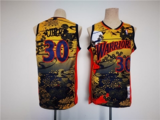 Golden State Warriors #30 Stephen Curry Yellow Red Black Throwback Stitched Jersey