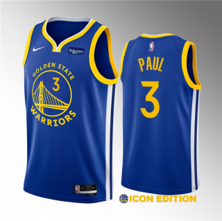 Golden State Warriors #3 Chris Paul Blue Icon Edition Stitched Basketball Jersey