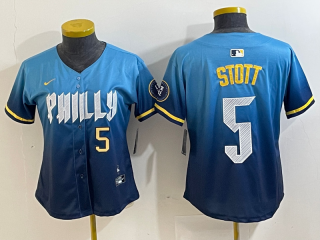 Philadelphia Phillies #5 Bryson Stott 2024 city blue women jersey 2