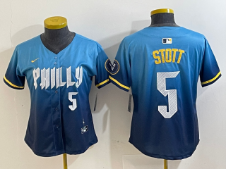 Philadelphia Phillies #5 Bryson Stott 2024 city blue women jersey 4