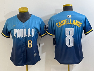 Philadelphia Phillies #8 Nick Castellanos 2024 blue women jersey 3