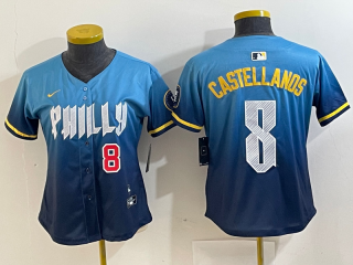 Philadelphia Phillies #8 Nick Castellanos 2024 blue women jersey 4