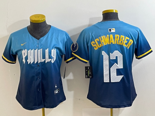 Philadelphia Phillies #12 blue 2024 blue women jersey
