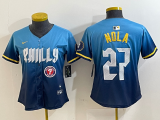 Philadelphia Phillies #27 blue 2024 blue women jersey 2
