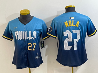 Philadelphia Phillies #27 blue 2024 blue women jersey 3