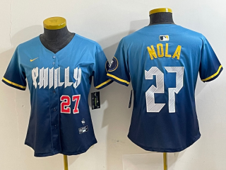 Philadelphia Phillies #27 blue 2024 blue women jersey 4
