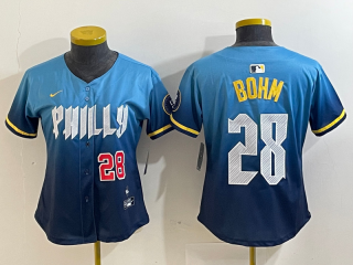 Philadelphia Phillies #28 blue 2024 blue women jersey 3