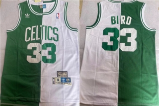 Men's Boston Celtics #33 Larry Bird White Green Split Throwback Stitched Jersey