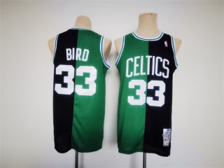Men's Boston Celtics #33 Larry Bird Green Black Split Throwback Stitched Jersey