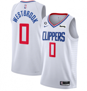 Men's Los Angeles Clippers #0 Russell Westbrook White With NO.6 Patch Stitched Jersey