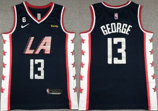Men's Los Angeles Clippers #13 Paul George Navy 2022 23 City Edition With NO.6 Patch Stitched