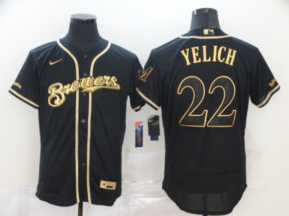 Milwaukee Brewers #22 Christian Yelich Blank 2020 Black Golden Flex Base Stitched