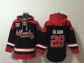 Atlanta Braves #28 Matt Olson Navy Red Ageless Must-Have Lace-Up Pullover Hoodie