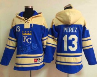 Kansas City Royals #13 Salvador Perez Ageless Must-Have Lace-Up Pullover Hoodie