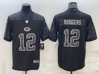 Green Bay Packers #12 Aaron Rodgers Black Reflective Limited Stitched Football Jersey