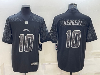 Los Angeles Chargers #10 Justin Herbert Black Reflective Limited Stitched Football Jersey