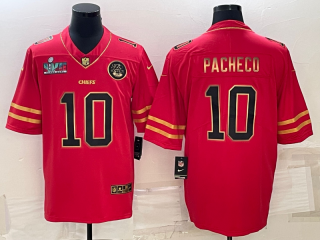 Men’s Kansas City Chiefs #10 Isiah Pacheco Red Gold Super Bowl LVII Patch Vapor