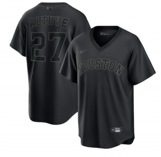 Houston Astros #27 Jose Altuve Black Pitch Black Fashion Replica Stitched Jersey
