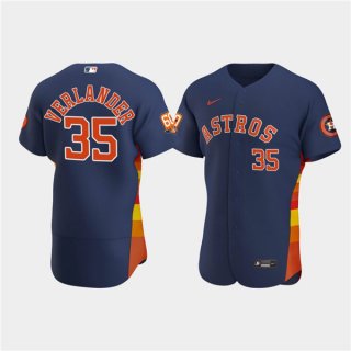 Houston Astros #35 Justin Verlander Navy 60th Anniversary Flex Base Stitched Baseball