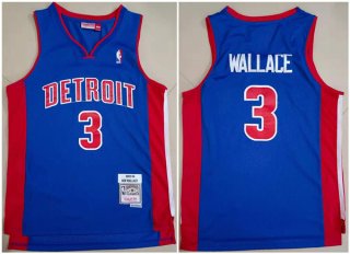 Detroit Pistons #3 Ben Wallace 2003-04 Blue Throwback Stitched Jersey