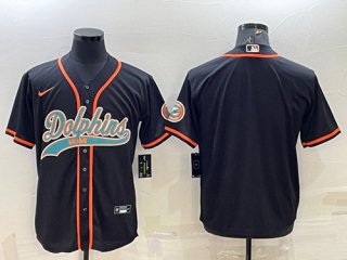 Miami Dolphins Blank Black With Patch Cool Base Stitched Baseball Jersey