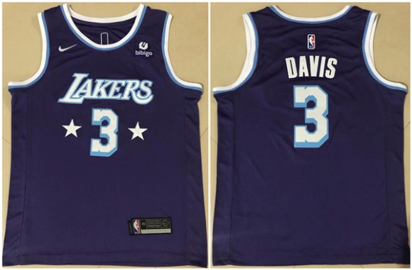 Los Angeles Lakers #3 Anthony Davis Bibigo Purple City Edition Stitched Jersey