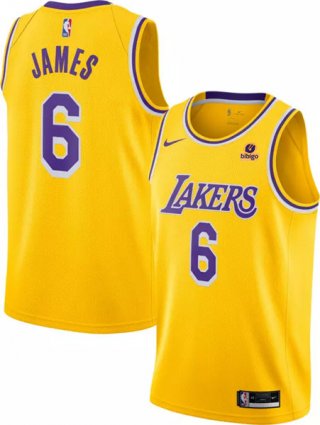 Los Angeles Lakers #6 LeBron James Bibigo Yellow Stitched Basketball Jersey