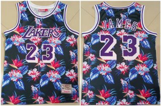 Los Angeles Lakers #23 LeBron James Floral Hardwood Classics Stitched Jersey