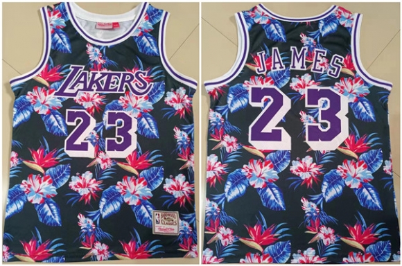 Los Angeles Lakers #23 LeBron James Floral Hardwood Classics Stitched Jersey