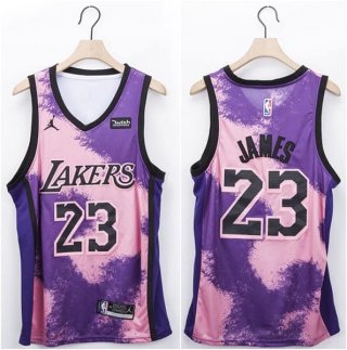 Los Angeles Lakers #23 LeBron James Pink & Purple Stitched Basketball Jersey
