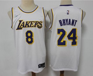 Los Angeles Lakers Front #8 Back #24 Kobe Bryant 75th Anniversary White 2021 Stitched